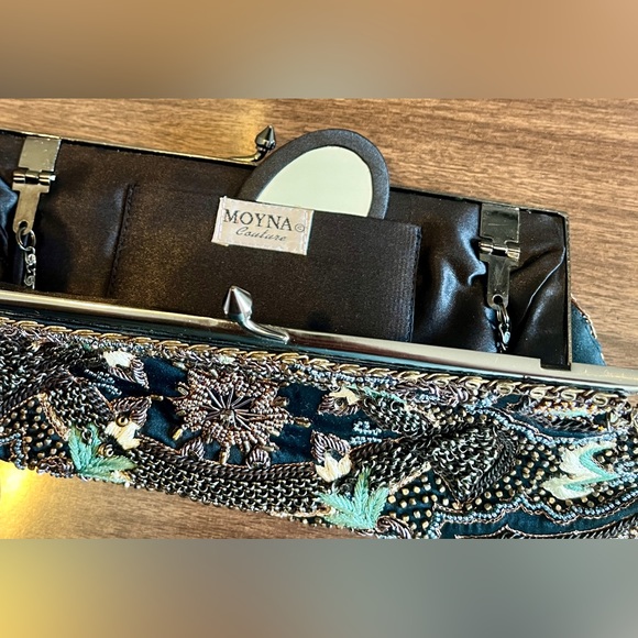 Moyna Couture Black Satin, Hand-Beaded, Multicolored Swarovski Crystal Clutch - Picture 7 of 8